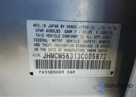 2003 Honda Accord Lx from USA, damaged, VIN JHMCM56313C005872